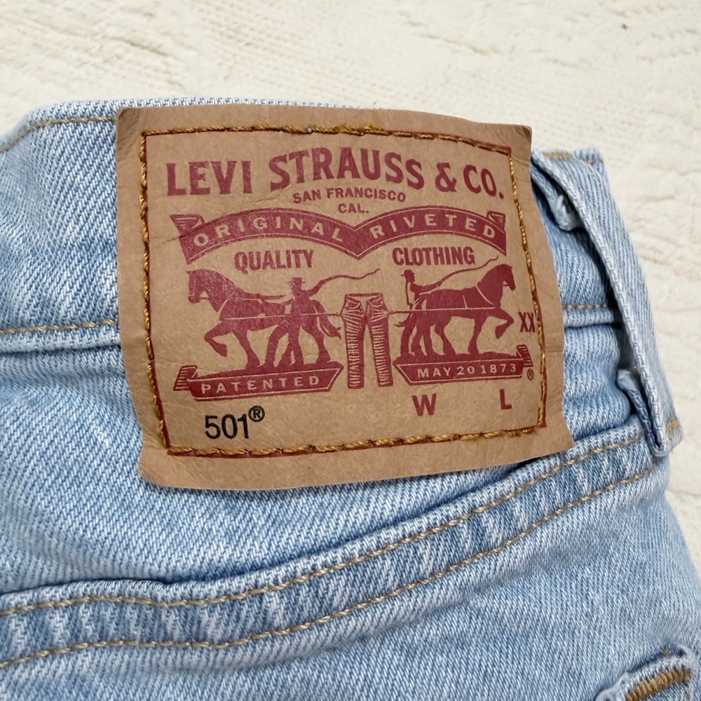 Levi's Light Blue Frayed Jeans Shorts - Picture 3 of 16